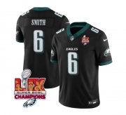 Cheap Men's Philadelphia Eagles #6 DeVonta Smith Black 2025 Eagles Logo Super Bowl LIX Patch New F.U.S.E. Vapor Limited Football Stitched Jersey