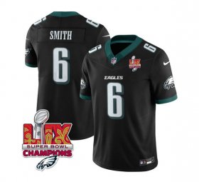 Cheap Men\'s Philadelphia Eagles #6 DeVonta Smith Black 2025 Eagles Logo Super Bowl LIX Patch New F.U.S.E. Vapor Limited Football Stitched Jersey