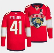 Cheap Men's Florida Panthers #41 Anthony Stolarz Red Home 2024 Stanley Cup Champions Stitched Jersey