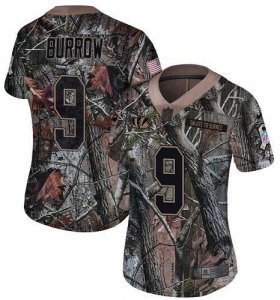 Wholesale Cheap Nike Bengals #9 Joe Burrow Camo Women\'s Stitched NFL Limited Rush Realtree Jersey