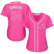 Wholesale Cheap Braves #24 Deion Sanders Pink Fashion Women's Stitched MLB Jersey