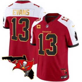 Men\'s Tampa Bay Buccaneers #13 Mike Evans Red White With Florida Patch Gold Trim Vapor Football Stitched Jersey