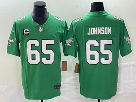 Wholesale Cheap Men\'s Philadelphia Eagles #65 Lane Johnson Green C Patch 2023 FUSE Vapor Limited Throwback Stitched Jersey