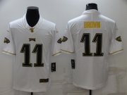 Wholesale Cheap Men's Philadelphia Eagles #11 A. J. Brown White 100th Season Golden Edition Jersey