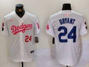 Cheap Men's Los Angeles Dodgers #24 Kobe Bryant White Pink Vin & Kobe Patch Stitched Baseball Jerseys