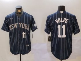 Men\'s New York Yankees #11 Anthony Volpe Navy Pinstripe Fashion Cool Base Jerseys