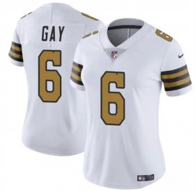 Cheap Women\'s New Orleans Saints #6 Willie Gay White Color Rush Football Stitched Game Jersey(Run Small)