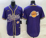 Cheap Men's Los Angeles Lakers Purple Team Big Logo With Patch Cool Base Stitched Baseball Jersey