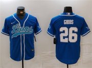 Cheap Men's Detroit Lions #26 Jahmyr Gibbs Blue Cool Base Stitched Baseball Jersey