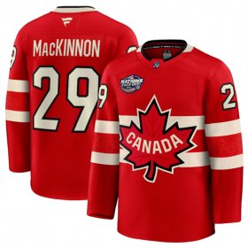 Men\'s Canada #29 Nathan MacKinnon Red 2025 4 Nations Face-Off Premium Stitched Jersey