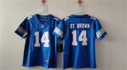 Cheap Women's Detroit Lions #14 Amon-Ra St. Brown Blue Vapor Football Stitched Jersey(Run Smaller)