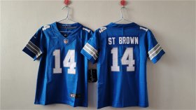 Cheap Women\'s Detroit Lions #14 Amon-Ra St. Brown Blue Vapor Football Stitched Jersey(Run Smaller)