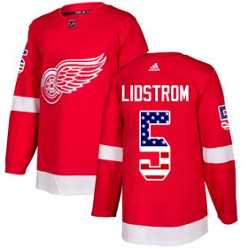 Wholesale Cheap Adidas Red Wings #5 Nicklas Lidstrom Red Home Authentic USA Flag Stitched NHL Jersey