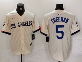 Cheap Men\'s Los Angeles Dodgers #5 Freddie Freeman Cream 2024 City Connect Limited Stitched Jersey