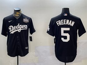 Cheap Men\'s Los Angeles Dodgers #5 Freddie Freeman Black 2024 World Series Cool Base Stitched Baseball Jersey