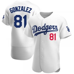 Wholesale Cheap Men\'s Los Angeles Dodgers #81 Victor Gonzalez Authentic White Home Official Nike Jersey