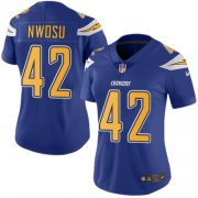 Wholesale Cheap Nike Chargers #42 Uchenna Nwosu Electric Blue Women's Stitched NFL Limited Rush Jersey