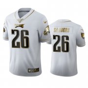 Wholesale Cheap Philadelphia Eagles #26 Miles Sanders Men's Nike White Golden Edition Vapor Limited NFL 100 Jersey