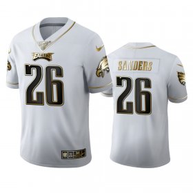 Wholesale Cheap Philadelphia Eagles #26 Miles Sanders Men\'s Nike White Golden Edition Vapor Limited NFL 100 Jersey