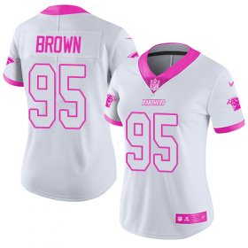 Wholesale Cheap Nike Panthers #95 Derrick Brown White/Pink Women\'s Stitched NFL Limited Rush Fashion Jersey