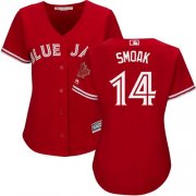 Wholesale Cheap Blue Jays #14 Justin Smoak Red Canada Day Women's Stitched MLB Jersey