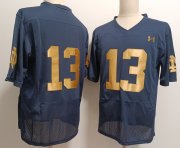 Cheap Men's Notre Dame Fighting Irish #13 Riley Leonard Navy Blue College Stitched Jersey