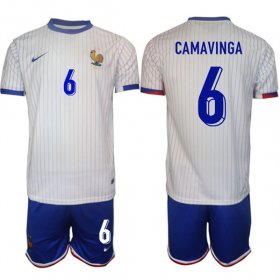 Cheap Men\'s France #6 Eduardo Camavinga White 2024-25 Away Soccer Jersey Suit