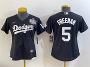 Cheap Women's Los Angeles Dodgers #5 Freddie Freeman Black 2024 World Series Cool Base Stitched Baseball Jersey(Run Small)