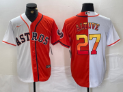 Cheap Men's Houston Astros #27 Jose Altuve White Orange Split Stitched Baseball Jersey