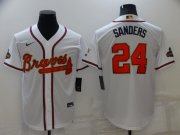 Wholesale Cheap Men's Atlanta Braves #24 Deion Sanders 2022 White Gold World Series Champions Program Cool Base Stitched Baseball Jersey