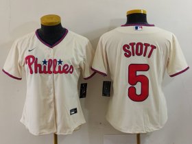 Cheap Women\'s Philadelphia Phillies #5 Bryson Stott Cream Cool Base Jersey