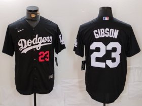 Men\'s Los Angeles Dodgers #23 Kirk Gibson Number Black Cool Base Stitched Jersey