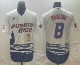 Cheap Mens Puerto Rico Baseball #8 Eddie Rosario Number 2023 White World Classic Stitched Jersey