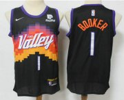 Wholesale Cheap Men's Phoenix Suns #1 Devin Booker Black 2021 City Edition NBA Swingman Jersey With The Sponsor Logo