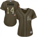 Wholesale Cheap Marlins #14 Martin Prado Green Salute to Service Women's Stitched MLB Jersey