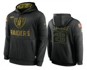 Wholesale Cheap Men\'s Las Vegas Raiders #28 Josh Jacobs Black 2020 Salute To Service Sideline Performance Pullover Hoodie