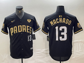 Cheap Men\'s San Diego Padres #13 Manny Machado Black Gold With Patch Cool Base Stitched Baseball Jersey