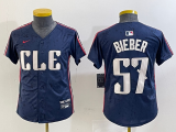 Cheap Youth Cleveland Guardians #57 Shane Bieber Navy 2024 City Connect Limited Stitched Jersey