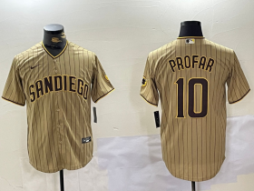 Men\'s San Diego Padres #10 Jurickson Profar Khaki Team Logo Cool Base Jersey