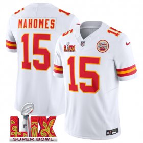 Men\'s Kansas City Chiefs #15 Patrick Mahomes White 2025 Super Bowl LIX Patch F.U.S.E. Vapor Limited Stitched Football Jersey