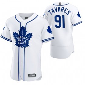 Wholesale Cheap Toronto Maple Leafs #91 John Tavares Men\'s 2020 NHL x MLB Crossover Edition Baseball Jersey White