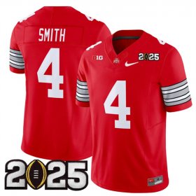 Men\'s Ohio State Buckeyes #4 Jeremiah Smith Red 2025 CFP Final Patch F.U.S.E. Vapor Limited Stitched Football Jersey