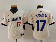 Cheap Youth Los Angeles Dodgers #17 Shohei Ohtani Number Cream Blue 2024 City Connect Limited Stitched Jersey