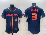 Wholesale Cheap Men's Houston Astros #3 Jeremy Pena Number 2022 Navy Blue City Connect Flex Base Stitched Jersey