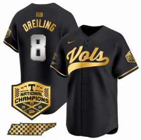 Men\'s Tennessee Volunteers #8 Dylan Dreiling Black Gold 2024 Champions Vapor Limited Baseball Stitched Jersey