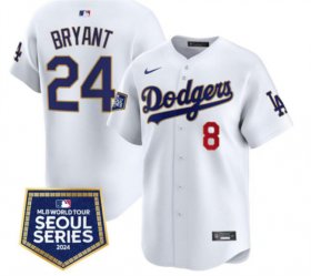 Cheap Men\'s Los Angeles Dodgers Front #8 Back #24 Kobe Bryant White 2024 World Tour Seoul Series Home Limited Stitched Baseball Jersey