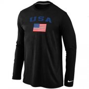 Wholesale Cheap USA Olympics USA Flag Collection Locker Room Long Sleeve T-Shirt Black