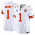 Cheap Men's Kansas City Chiefs #1 Xavier Worthy White F.U.S.E With Draft Patch Vapor Untouchable Limited Stitched Football Jersey