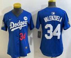 Cheap Women's Los Angeles Dodgers #34 Fernando Valenzuela Number Blue 2024 World Series With Fernando 34 Patch Limited Stitched Jersey