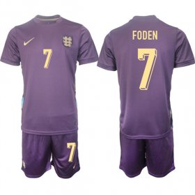 Men\'s England #7 Philip Walter Foden 2024-25 Purple Away Soccer Jersey Suit